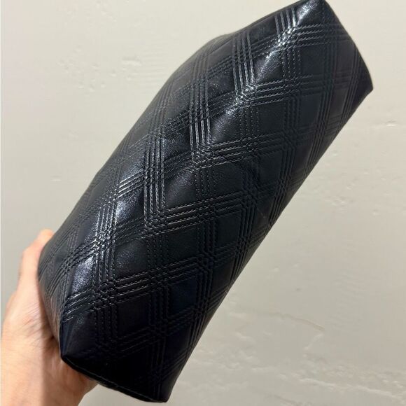 Black Quilted Genuine Lambskin  Double Kisslock Top Handle Bag & 2 Chain Styles - Picture 11 of 12